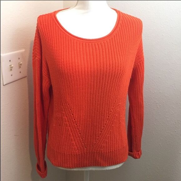 Trina Turk Orange Knit Hi-Lo Sweater - Picture 1 of 7